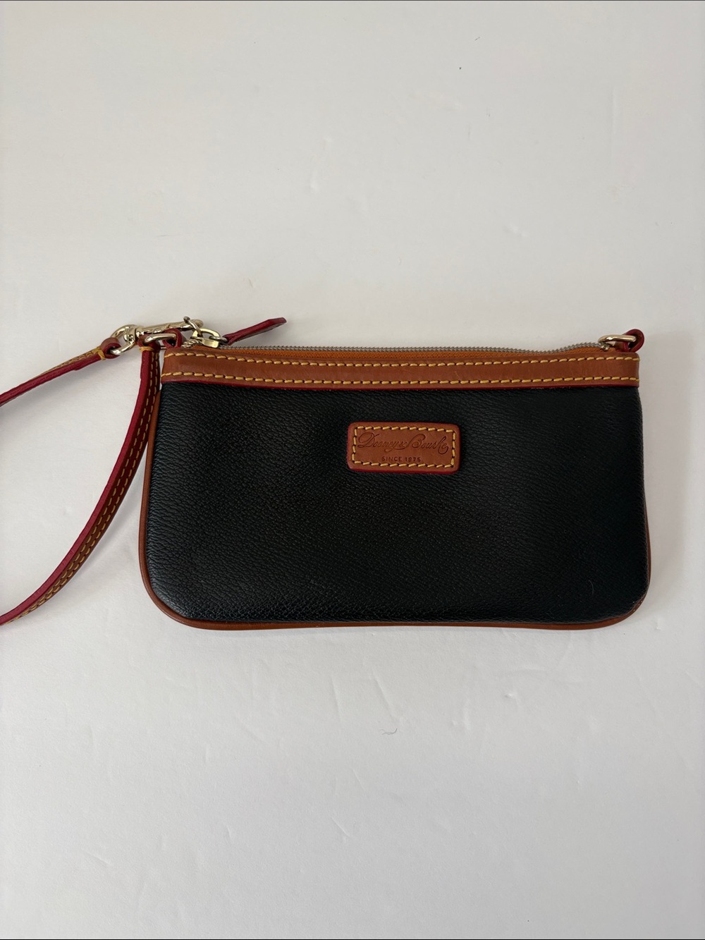 Dooney & Bourke Leather Pebble Grain Wristlet Pouch Bag Black Tan early 2000's